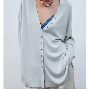 Zara Women’s Buttoned Knit Cardigan Blue Grey Relaxed Size Size S